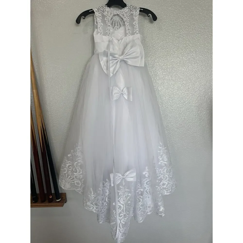Short Sleeves Flower Girl Dress Wedding Lace Tulle Princess Kids Party Dress